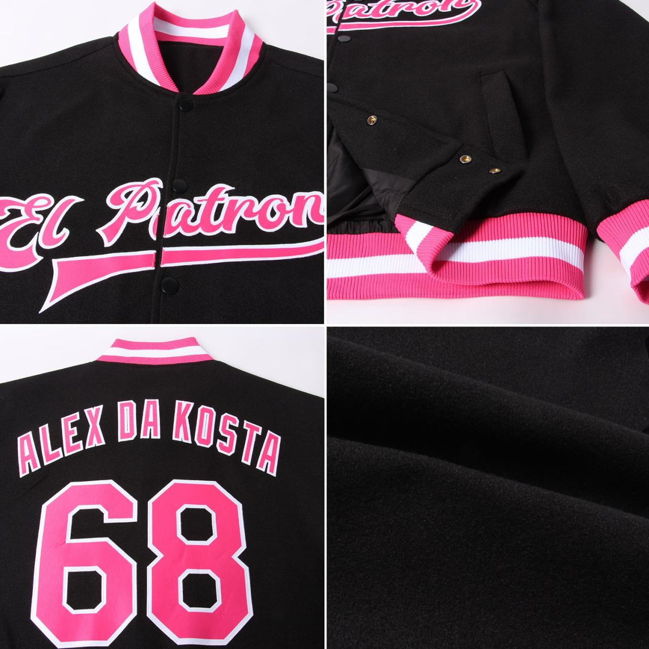 Custom Black Pink-White Bomber Full-Snap Varsity Letterman Jacket ...
