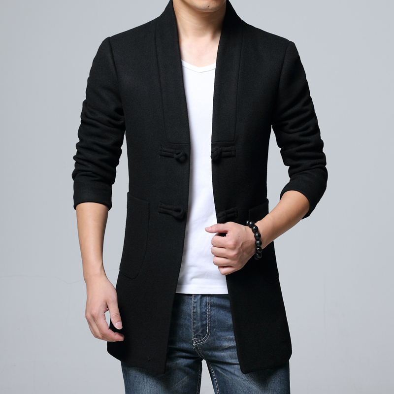 Winter New Chinese Style Black Retro Youth Men's Long Sleeve Jackets ...