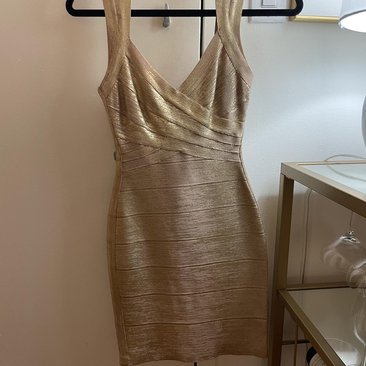 Gorgeous gold dress (Herve leger style) size:... - Depop
