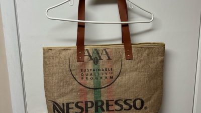 Nespresso Jute Tote Bag Shopper Faux Leather Handles … - Gem