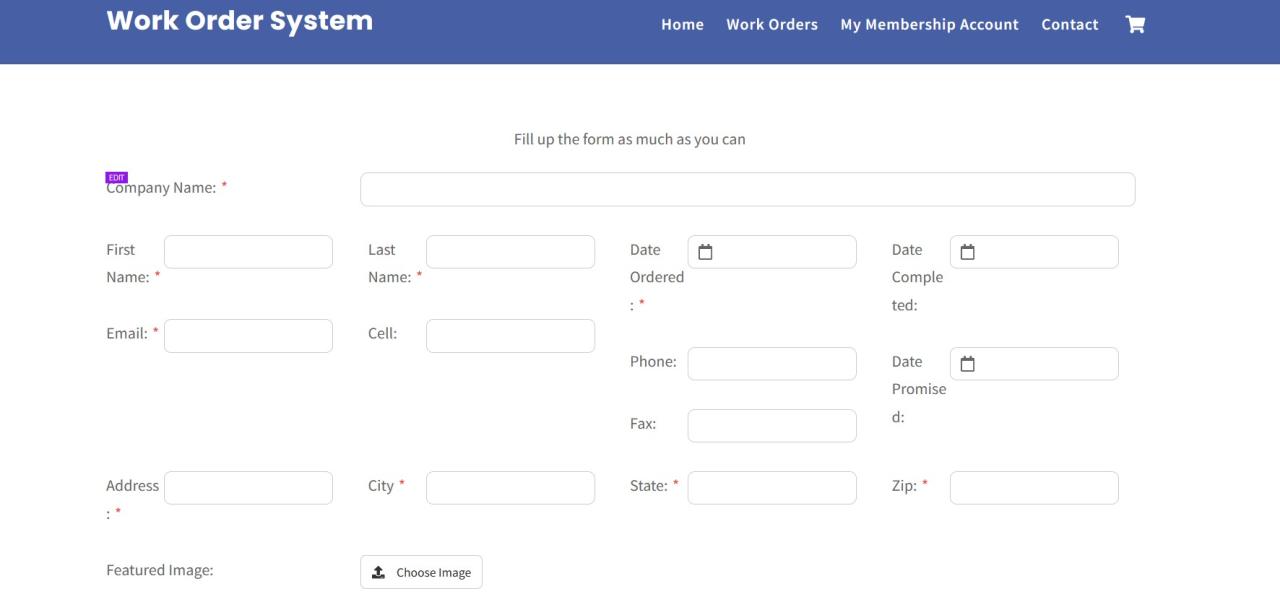 Work Order System Database Save all Company Data