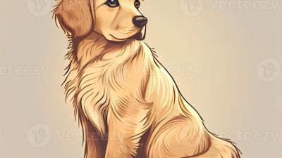 Golden Retriever dog digital art cartoon drawing. Animal and pet ...