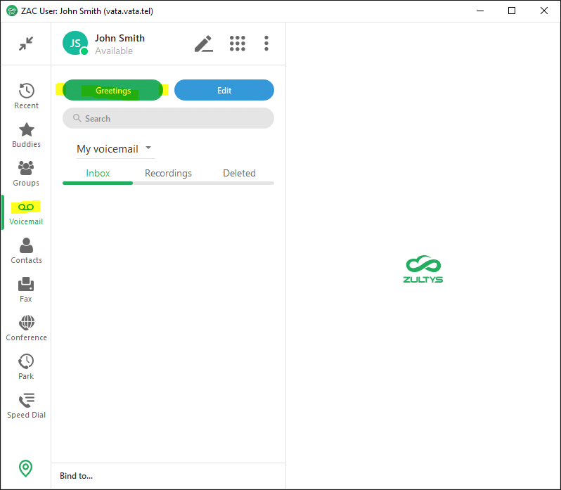 Setup Zultys voicemail box using ZAC - Vatacom